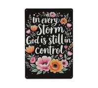 Plaque en métal vintage « In Every Storm God Is Still In Control Christian Faith » - Décoration murale - 20,3 x 30,5 cm