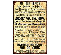 Plaque en métal vintage « In This House We Do Geek Magic » : affiche rétro en métal, décoration murale, cadeau pour jardin, caverne d'homme, garage, salle de classe, bibliothèque, salon, école, 30,5