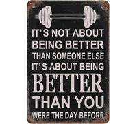 Plaque en métal vintage inspiration gym décoration murale pas pour être meilleur que quelqu'un d'autre fitness gym motivation affiche art pour la maison salon chambre jardin garage bureau café bar