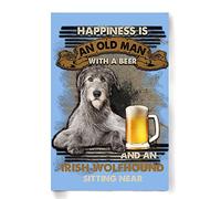 Plaque en métal vintage Irish WolfhoundHappiness Is An Old Man With Irish Wolfhound assis près d'une plaque en métal rétro, décoration murale, cadeau pour salle de bain, restaurant, ferme, chambre à c