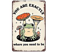 Plaque en métal vintage - Jolie grenouille champignon affiche Exactly Where You Need To Be - Plaque murale amusante pour maison, chambre à coucher, salle de bain, cadeau 20,3 x 30,5 cm