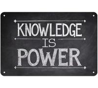 Plaque en métal vintage « Knowledge is power 2 » - Décoration murale rétro pour maison, bureau, bar, cuisine, garage - 20,3 x 30,5 cm