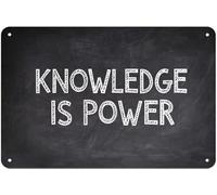 Plaque en métal vintage « Knowledge is power » - Décoration murale rétro pour la maison, le bureau, le bar, la cuisine, le garage - 20,3 x 30,5 cm