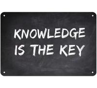 Plaque en métal vintage « Knowledge is the key » - Décoration murale rétro pour maison, bureau, bar, cuisine, garage - 20,3 x 30,5 cm
