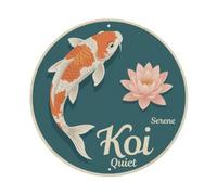 Plaque en métal vintage Koi Fish Serene Quiet Peaceful Waters Calm Tranquil Still - Décoration murale pour café, club, bar, bureau, jardin - 20,3 x 20,3 cm