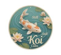 Plaque en métal vintage Koi Fish Still Calm Peaceful Waters Tranquil Serene Quiet - Décoration murale pour café, club, bar, bureau, jardin - 20,3 x 20,3 cm
