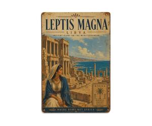 Plaque en métal vintage Libye Leptis Magna