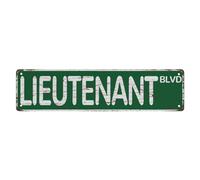 Plaque en métal vintage Lieutenant Blvd - Plaque d'art rétro en aluminium pour chambre à coucher, cuisine, jardin, pub, club, café - 10,2 x 40,6 cm