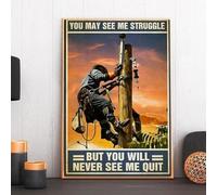 Plaque en métal vintage Lineman You May See Me Struggle But You Will Never See Me Quitt Poster, cadeau pour Lineman Novelty Sign Plaque murale en métal vintage 12x8 pouces