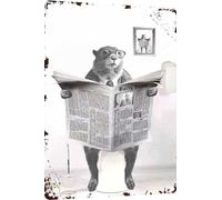 Plaque en métal vintage loutre de mer lecture journal humour animal fantaisie animal fantaisie pour la maison, la salle de bain et les toilettes Décoration murale 30,5 x 40,6 cm