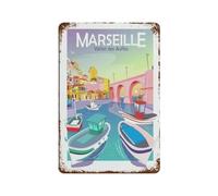 Plaque en métal vintage « Marseille French Fishing Port » - 20 x 30 cm - 262