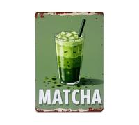 Plaque en métal vintage matcha glacé latte avec paille, décoration murale pour salon, bar, maison, chambre à coucher, poster rétro en métal 20,3 x 30,5 cm