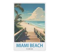 Plaque en métal vintage，Miami Beach Floride，pour cafés, bars, pubs, magasins, décoration murale amusante et rétro pour homme et femme(20x30cm）8x12 inch-U82