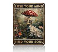 Plaque en métal vintage « Mushrooms Hunter Lose Your Mind Find Your Soul » - Décoration murale vintage pour maison, bar, cuisine, hôtel, bureau, chambre, salon, café - 30,5 x 40,6 cm