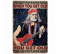 Plaque en métal vintage « Ne vous inquiétez pas, jouez de la guitare quand vous vieillissez » pour ferme, maison, bar, garage, cadeau amusant, décoration murale 20 x 30 cm