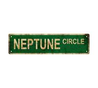 Plaque en métal vintage NEPTUNE CIRCLE, panneaux de rue, décoration murale pour maison, salle de bain, bar, café, garage, 40,6 x 10,2 cm