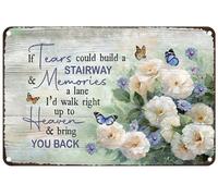 Plaque en métal vintage paysage bleu marguerite blanche camélia beau papillon If Tears Could Build A Stairway Heaven - Décoration murale rustique pour maison, chambre, bar, café, club - 30,5 x 20,3 cm