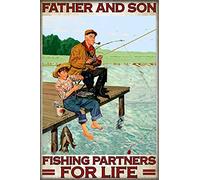 Plaque en métal vintage « Père et fils », « Partenaires de pêche pour la vie », affiche de poisson pêcheur, décoration murale pour la maison, le jardin, la cour - 30,5 x 40,6 cm