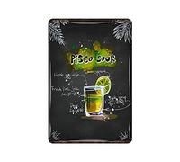 Plaque en métal vintage Pisco Sour Cocktail - Décoration murale de cuisine de campagne - Décoration murale - Décoration de maison ou garage - 30,5 x 20,3 cm