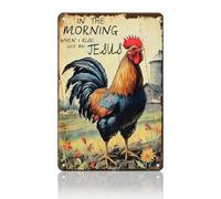 Plaque en métal vintage « Poulet » - Coq chantant - Plaque murale pour clôture de ferme - Le matin, quand je me lève, donnez-moi une plaque en métal vintage pour la maison, le jardin, la ferme, la co