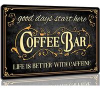 Plaque en métal vintage pour bar à café « Life is Better with Cafeine » pour cuisine, café, maison, café 20,3 x 30,5 cm