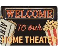 Plaque en métal vintage pour cinéma, bienvenue dans notre cinéma maison, pour maison, café, bar, salle multimédia, chambre à coucher, 20 x 30 cm