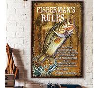 Plaque en métal vintage pour cuisine - Inscription « Fishing Fisherman's Rules Be On Time Bait Your Own Hook Fish Where Fish Where Fish Where Fish » - Décoration murale pour bar, club de musique, cave