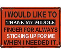 Plaque en métal vintage pour décoration murale de la maison « I WOULD LIKE TO THANK MY MIDDLE FINGER FOR ALWAYS STICKING UP FOR ME WHEN I NEEDED IT » 30,5 x 20,3 cm