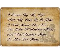 Plaque en métal vintage pour femme, amie, « I Swear By My Life And My Love Of It That I Will Never Live For The Sake Of Another Man » - 20,3 x 30,5 cm