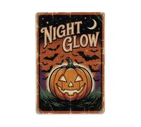 Plaque en métal vintage pour Halloween avec lanterne phosphorescente | Décoration murale ronde en métal pour café, club, jardin 20,3 x 30,5 cm