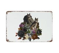 Plaque en métal vintage pour Halloween, hibou, squelette, fleur, décoration murale d'intérieur, motif buissons de roses noires et violettes, décoration murale pour garage, salle de bain, magasin