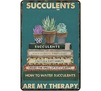 Plaque en métal vintage pour jardin, plantes succulentes are my therapy, décoration murale 30,5 x 40,6 cm