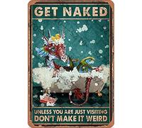 Plaque en métal vintage pour salle de bain - Dragon rouge « Get Naked Unless You are Just Visiting Don'T Make It Weird » - Affiche rétro en métal avec logo - Décoration murale pour maison, cuisine
