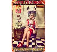 Plaque en métal vintage pour salon de coiffure, inscription Life is too short to have boring hair - Décoration murale rétro en aluminium - 20,3 x 30,5 cm