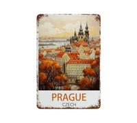 Plaque en métal vintage，Prague République tchèque，pour cafés, bars, pubs, magasins, décoration murale amusante et rétro pour homme et femme(15x30cm）6x12 inch-T2