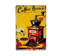 Plaque en métal vintage Red Coffee Grinder & Beans - Décoration murale pour bureau, salon, bar - 20,3 x 30,5 cm