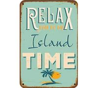 Plaque en métal vintage « Relax You're On Island Time » pour la maison, la salle de bain et le bar, décoration murale, plaque d'immatriculation de véhicule, souvenir, 20 x 30 cm