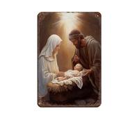 Plaque en métal vintage religieuse de Noël, Marie, Joseph, bébé Jésus pour pub, club, café, bar, maison, décoration murale, affiche rétro 20 x 30 cm