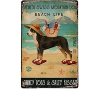 Plaque en métal vintage représentant un bouvier suisse, motif Beach Life Sandy Toes, idéale pour la salle de bain, le bureau, le bar, les cavernes, les cafés, les fermes, décoration murale, 20 x 30 cm
