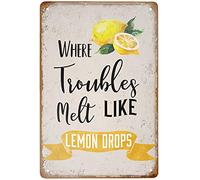 Plaque en métal vintage rétro avec inscription « Where Trouble Melting Like Lemon Drops » - Décoration murale d'intérieur ou de café - 14 x 20,3 cm