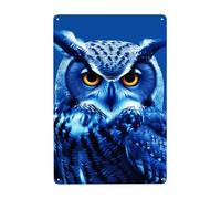 Plaque en métal vintage rétro pour décoration murale de maison, bar, décoration murale élégante, plaque murale en métal motif hibou bleu, pour intérieur et extérieur, affiche unique 30,5 x 20,3 cm
