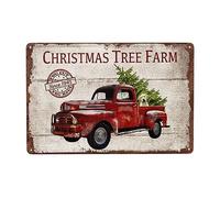 Plaque en métal vintage rustique motif camion de Noël arbre de Noël chien de ferme décoration murale plaque de café peinture en fer rétro fantaisie Noël bar pub cuisine 20,3 x 30,5 cm