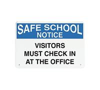 Plaque en métal vintage « Safe School Notice Visitors Must Check in at The Office » - Décoration murale de cuisine de campagne - 20,3 x 30,5 cm