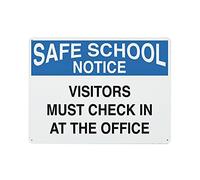 Plaque en métal vintage « Safe School Notice Visitors Must Check in at The Office » - Décoration murale de cuisine, maison, garage - 30,5 x 40,6 cm