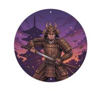 Plaque en métal vintage Samurai Warrior Armor Chestnut Guardian Dual Shrine Twilight - Décoration murale pour café, club, bar, bureau, jardin - 20,3 x 20,3 cm