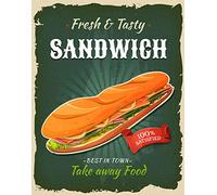 Plaque en métal vintage Sandwiches American Diner - Plaque rétro - Cafe Bar - Fast Food - 20,3 x 30,5 cm