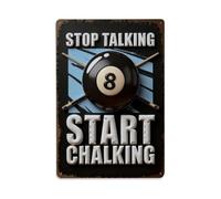 Plaque en métal vintage « Stop Talking Start Chalking » - Décoration murale rétro pour bar, garage, café, cuisine, maison - 20,3 x 30,5 cm