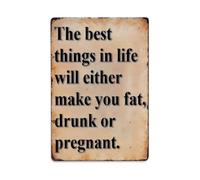 Plaque en métal vintage « The Best Things in Life Will Either Make You Fat, Drunk Or Pregnant » - Décoration murale pour bureau, salon, bar - 20,3 x 30,5 cm
