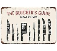Plaque en métal vintage « The Butcher's Guide Meat Knives » Décoration murale pour pub club Man Cave rétro 30,5 x 40,6 cm