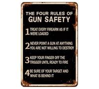 Plaque en métal vintage « The Four Rules Of Gun Safety », « Treat Every Firearm As If It Were Loaded », plaque en métal rétro pour la maison, les bars, les restaurants, les bars, les bars, les cafés